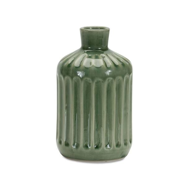 7.25" Green Ribbed Bottleneck Planter Vase Bed Bath & Beyond 37457050